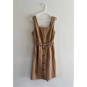 Monteau Tan Sleeveless Midi Dress with Belt & Front Buttons